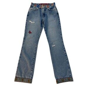 Candies Girls/Juniors size 5 Slight Boot Hippy Ripped Wash Jeans Butterflies